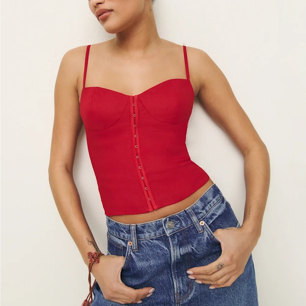 Reformation Christen Linen Top Red - Size 2